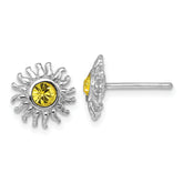 Sterling Silver Rhodium-Plated Polished Yellow Crystal Sun Post Earrings